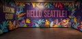 Colorful and Cheery Graphic Mural Wall in Seattle