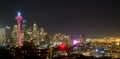 The Downtown Seattle Skyline with Space Needle at Night, Washington State Royalty Free Stock Photo