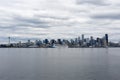 Downtown Seattle Waterfront Aerial View at Sunset at Puget Sound Royalty Free Stock Photo