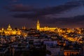 Downtown Sevilla and Cathedral at night