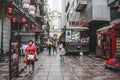 Downtown Shanghai where the people are walking on the streets