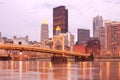 Andy Warhol Bridge over Allegheny River and cityscape of Pittsburgh, USA