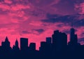 Downtown skyline buildings at sunset in Manhattan, New York City in pink and blue Royalty Free Stock Photo
