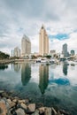 The downtown skyline and a marina at the Embarcadero in San Diego, California Royalty Free Stock Photo