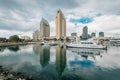 The downtown skyline and a marina at the Embarcadero in San Diego, California Royalty Free Stock Photo