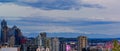 City skyline panorama with Mount Rainier at sunset in Seattle, Washington Royalty Free Stock Photo