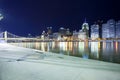 Downtown skyline and Roberto Clemente Bridge over Allegheny River, Pittsburgh Royalty Free Stock Photo