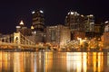 Downtown skyline and Roberto Clemente Bridge over Allegheny River, Pittsburgh, Pennsylvania Royalty Free Stock Photo