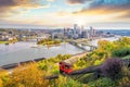 Downtown skyline and vintage incline in Pittsburgh