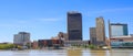 Downtown Toledo skyline in Ohio, USA seen across Maumee River Royalty Free Stock Photo