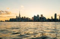 Downtown Toronto from across the harbour at sunset Royalty Free Stock Photo