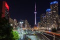 Downtown Toronto and CN Tower at night, Toronto, Canada