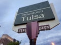 Downtown Tulsa sign and modern buildings, Oklahoma state USA