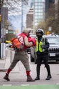 DOWNTOWN VANCOUVER, BC, CANADA - APR 26, 2020: Anti lockdown protesters march in defiance of the government imposed Royalty Free Stock Photo