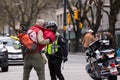 DOWNTOWN VANCOUVER, BC, CANADA - APR 26, 2020: Anti lockdown protesters march in defiance of the government imposed Royalty Free Stock Photo