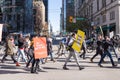 DOWNTOWN VANCOUVER, BC, CANADA - APR 02, 2021: Anti lockdown protesters march in protest of government imposed restaurant closures