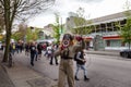 DOWNTOWN VANCOUVER, BC, CANADA - APR 26, 2020: An antifa member disrupts an anti lockdown protest march.