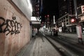 DOWNTOWN VANCOUVER, BC, CANADA - APR 05, 2020: Saturday night on an empty Granville street due to business closures amid the Covid