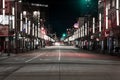 DOWNTOWN VANCOUVER, BC, CANADA - APR 05, 2020: Saturday night on an empty Granville street due to business closures amid the Covid