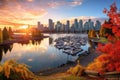 Downtown Vancouver, British Columbia, Canada at Stanley Park in autumn, Beautiful view of Vancouver, British Columbia, Canada, AI