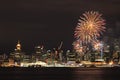 Downtown Vancouver with Canada Day fireworks Royalty Free Stock Photo