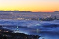 Downtown Vancouver in a foggy sunrise