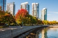 Downtown Vancouver modern Coal Harbor business district area high office and apartment buildings in Autumn Colors Royalty Free Stock Photo