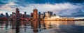 Downtown Vancouver Skyline Panorama. Colorful Sunrise