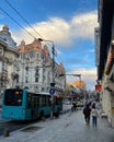 Downtown view and traffic in a quiet winter landscape, Regina Elisabeta boulevard, Bucharest, Romania