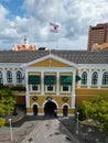 Downtown Willemsted historic city street colourful buildings with pastel-colored colonial architecture