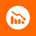 Downtrend sign icon. In white circle on a orange background.