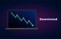 Downtrend trend definition flat icon with laptop and text - bearish chart pattern figure technical analysis.