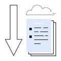 Cloud-Based Document Download with Arrow and Stacked Pages for Digital File Management Royalty Free Stock Photo