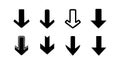 Downward arrows set vector collection for design use in black and white simple style Royalty Free Stock Photo