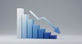 Downward Blue Bar Graph with Arrow on Gray Background Royalty Free Stock Photo