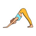 Downward-Facing Dog Adho Mukha Shvanasana color line illustration. Pictogram for web page