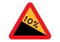 10 downward gradient road sign