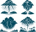 Downward lightning from a storm cloud in vector stencil design Royalty Free Stock Photo