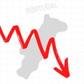 Portugal map with falling arrow. Financial stagnation, recession, crisis, business crash, stock markets down, economic collapse. Royalty Free Stock Photo