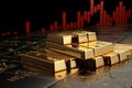 Downward trend gold investment, bullion with 3D rendered falling arrow