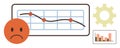Declining Graph with Sad Face and Analytics Gear Illustrating Poor Performance or Negative Trend Royalty Free Stock Photo