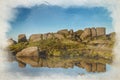Doxey Pool digital watercolor painting at The Roaches, in the Peak District National Park Royalty Free Stock Photo