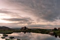Doxey Pool reflections, and sunset at The Roaches, in the Peak District National Park, Staffordshire Royalty Free Stock Photo