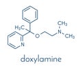 Doxylamine antihistamine drug molecule. Also used as over-the-counter OTC sedative. Skeletal formula.