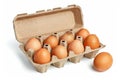 Open carton of brown eggs on white background. AI image Royalty Free Stock Photo