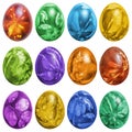 Dozen Colorful Easter Eggs Hand Painted And Decorated With Weed Leaves Imprints Isolated On White Background Royalty Free Stock Photo