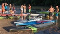 A dozen paddle boards and a kayak Royalty Free Stock Photo