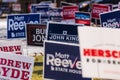 Dozens of election campaign yard signs at Georgia voting precinct