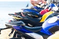 Dozens of motorcycles are seen parked at Porto da Barra in the city of Salvador, Bahia Royalty Free Stock Photo