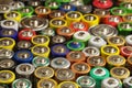 Dozens of types, sizes, colors of used batteries and accumulators. Recycling